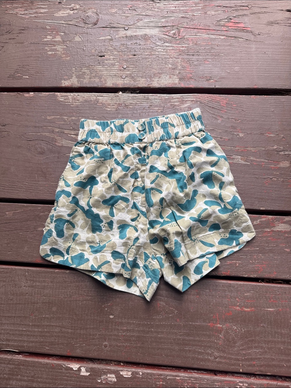 Women's Teal Leaf Print Elastic-Waist Shorts